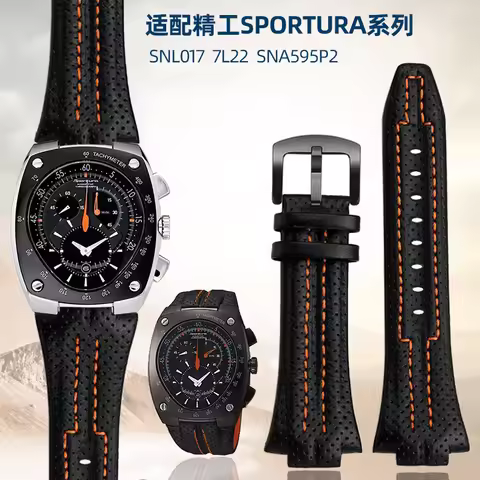 For SEIKO Leather Strap Sportura Series SNL017 SNA595 029P2/021P1 Bracelet 7L22-0AE0 Black Orange Li