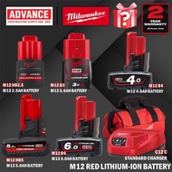 MILWAUKEE RED-LITHIUM™-ION M12 Battery 2.5Ah / 3.0Ah / 4.0Ah / 5.0Ah / 6.0Ah