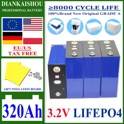 1-16PCS 3.2V 320Ah Lifepo4 Grade A 12V 24V 48V Rechargable Lithium Iron Phosphate Battery For Backup