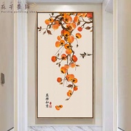 New Chinese style entrance porch painting persimmon Ruyi persimmon tree fruit and plant line printin