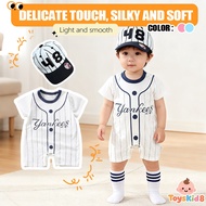 Toyskid8 Newborn Baby Baseball Outfit Set - Yankees Striped Romper + Cap + Socks, Silky Soft Lightwe