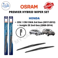 OSRAM Premier Hybrid U Hook Wiper Set for Set Honda CR-V CRV SWA 3rd Gen (2017-2012) / Insight ZE 2n