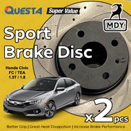 QUESTA Front Sport Brake Disc Rotor Honda Civic FC TEA 1.5T 1.8 2016 - 2021 Drilled & Slotted