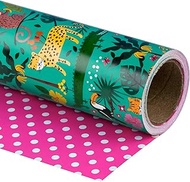 WRAPAHOLIC Reversible Jungle Wrapping Paper - Mini Roll - 30 Inch x 33 Feet - Tigers in the Jungle W