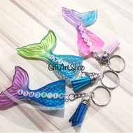 handmade name keychain customise, customize 3D shimmer luminous mermaid tail class tag for kids Christmas Birthday gift