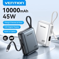 Vention CCC 45W Mini PowerBank Built-in Dual Cable 10000mAh Portable for Apple/Android Phones & Lapt