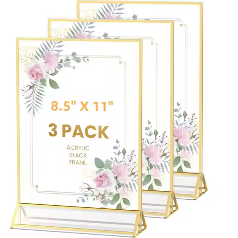 3Pack Gold 8.5x11 Double-Sided Picture Frames Tabletop Acrylic Sign Holder Wedding Table Number Menu