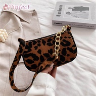 [Pinfect] Vintage Leopard Pattern Underarm Bag Women Plush Shoulder Bag Ladies Handbag Elegant Casual Sling Bag Top-handle Purse