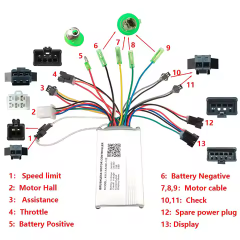 EBIKE Brushless Motor Controller 48V 15A E-Bike Accessories X813-AA26E-12Z Display KD26E Bike Speed 