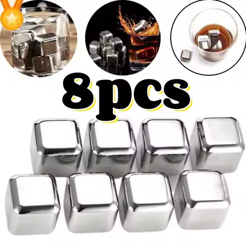 1/2/3/5/6/8pcs Stainless Ice Rocks Whisky Ice Stone Ice Cubes Metal Reusable Stones Wine Beer Bevera