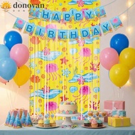DONOVAN Underwater World Foil Fringe Curtain, Hawaiian Theme Jellyfish Pattern Rain Curtain, Door Cu