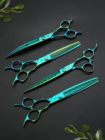 Fenice JP440C 7/7.5 Inch Professional Pet Dogs Grooming Scissors Kits Straight Curved Thinnier Chunk