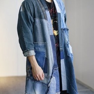 復古牛仔瘋狂拼布和服領長外套