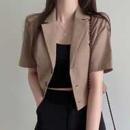 Chic Short Sleeve Cotton Linen Small Blazer Women Summer New Style Short Shirt Top