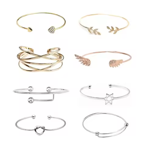 Fashion Wire Silver Plated Gold Color Expandable Adjustable Cuff Bangles Bracelets Girls Women Ladie