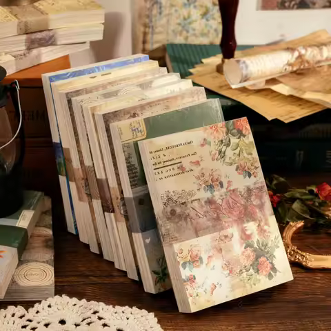 100 - Piece Vintage Pattern Material Paper Set, with Various Retro Elements like Floral, Stripes and