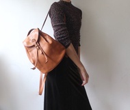 FOAK古著 Il bisonte焦糖棕色牛皮後背包