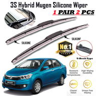 1pair(set) Perodua Bezza Mugen Japan Silicone Wiper Blade Front Windscreen 3 Section Boneless Full S
