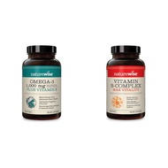 1000mg Omega 3 600mg EPA 400mg DHA with Vitamin E 180ct & Vitamin B Complex for Cellular Energy 60 S