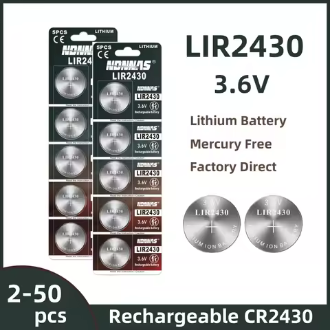 2-50pcs LIR2430 3.6V 60mAh Button Battery Rechargeable Lithium-ion Battery Coin Cell For Car Key Wat