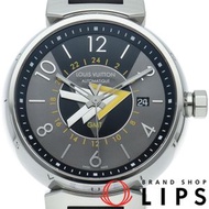 二手路易威登 Tambour GMT 40mm 手錶，型號 Tambour GMT Q1D310，配有錶盒和保固卡，不銹鋼/皮革錶殼，已拋光，狀況極佳。