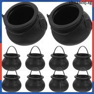 12 Pcs Halloween Decor Witch Candy Bowl Cauldron Bucket Basket 7.00X7.00X5.30CM Black chuancsj