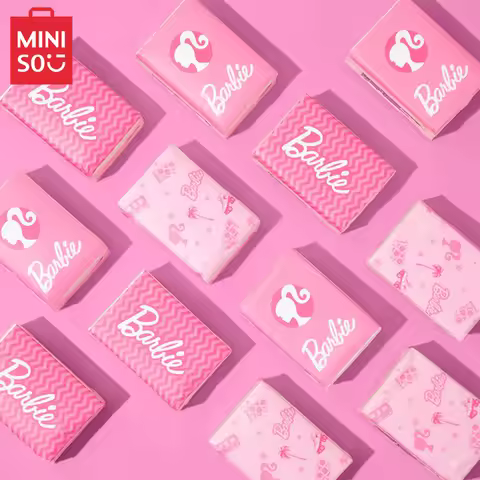 Miniso Barbie Light Fragrance Tissues Cute Girly Paper Handkerchiefs 4 Layers 12 Packs Portable Tiss