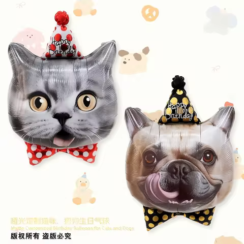 Birthday hat, animal aluminum film balloon, cat and dog party decoration, birthday bow shaped animal
