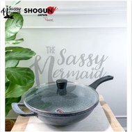 ReadyStock 🎯SALE🎯 32cm x 9cm La gourmet Shogun Fuji Deep Stirfry Wok with Lid (IH) - Marble