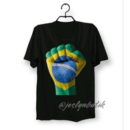 HAND BRAZIL FLAG T-SHIRT DTF DTG COMBED 30S SCREEN PRINTING TRENDY BRAZIL CASUAL T-SHIRT/ FOOTBALL D