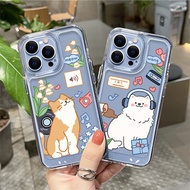 case for Samsung Galaxy A73 A54 A53 A34 A33 A23 A14 A13 A04S 4G 5G Music puppy and cat pattern trans