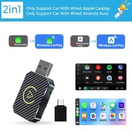 2 in 1 CarPlay Wireless Adapter Android Mini Auto Wireless Adapter, 5Ghz WiFi Type-C/USB Plug & Play