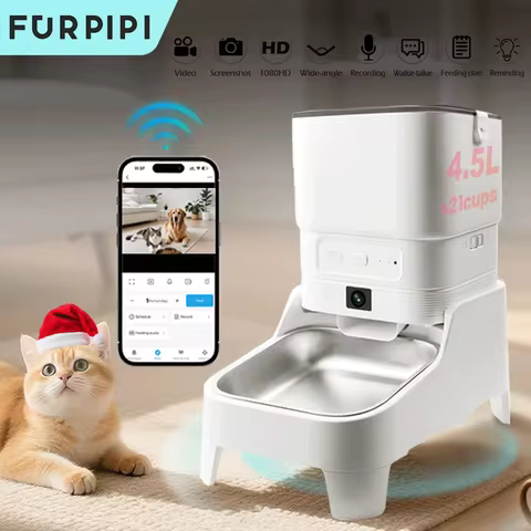 Smart Automatic Pet Feeder with 1080P HD Camera 15cm Elevated 5G WiFi Tuya APP Furpipi Control Autom