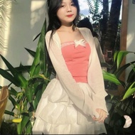 Set 3 Piece 2-layer lace tube top with padded bust + chiffon skirt and Guu Tam paperJacket GUU