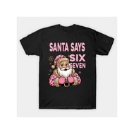 Funny 67 Meme Christmas T-Shirt For Men & Women - Pink Santa With Six Seven Number Joke, 100% Cotton