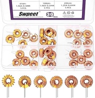 Swpeet 30Pcs 6 Sizes 10UH-2.8A 22UH-2.8A 33UH-2.8A 47UH-1.96A 100UH-1.96A 220UH-1.25A Toroid Magneti