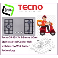 Tecno SR 838SV 3-Burner 90cm Stainless Steel Cooker Hob with Inferno Wok Burner Technology