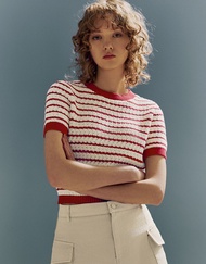 URBAN REVIVO Womens Short Sleeve Striped Sweaters Tops Crew Neck Knit Casual Soft Pullover Shirt 2024 NEW