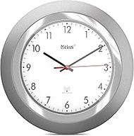 Mebus Radio-Controlled Wall Clock/Classic Model/Silver Frame/White Dial / 24 cm Diameter/Round/Radio
