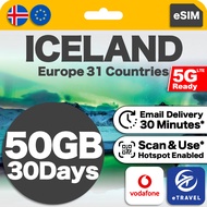 eSIM Iceland & Europe 31 Countries Unlimited Data 冰岛&欧洲 | eTravel UK Switzerland France Turkey Spain