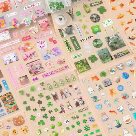 8Style 6Pcs/10pcs Glitter Sand PET Sticker DIY Handbook Scrapbook Photo Frame Decoration Y2K Kawaii 