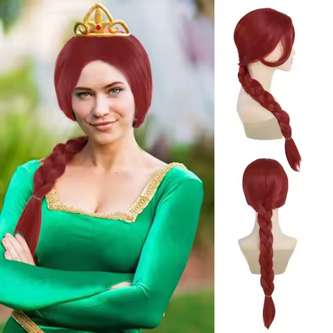 Shrek Anime Synthetic Hair Long Braided Reddish Brown Heat Resistant Costume Wig for Fiona Cosplay A