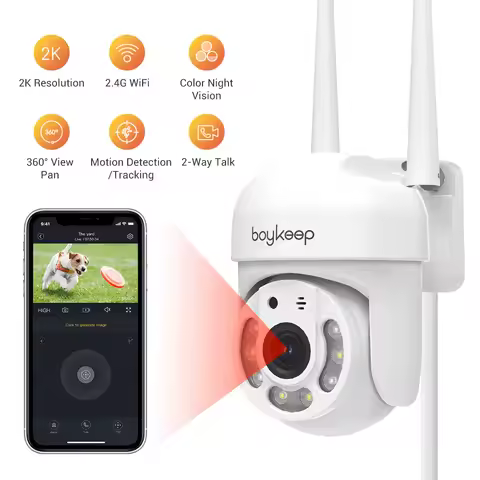 Boykeep 2K 2.4GHz Outdoor Home Security Camera, 360° View Pan/Tilt Camera Outside, Color Night Visio