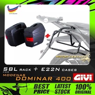 SET KOMBO KOTAK/BOX TEPI GIVI E22N SIDE CASES + GIVI MODENAS DOMINAR 400 UG (V2) SBL SIDEBAG HOLDER