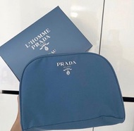 全新Prada 藍色pouch clutch Cosmetic bag 化妝袋 筆袋 手拿色手拎袋Handbag 多用途 手袋 wallet 銀包