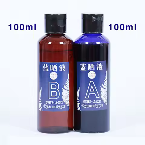 100/200ml Cyanotype Liquid DIY Kits Fabric Printmaking Textile Linen Fabric Wood Making Liquid Spong