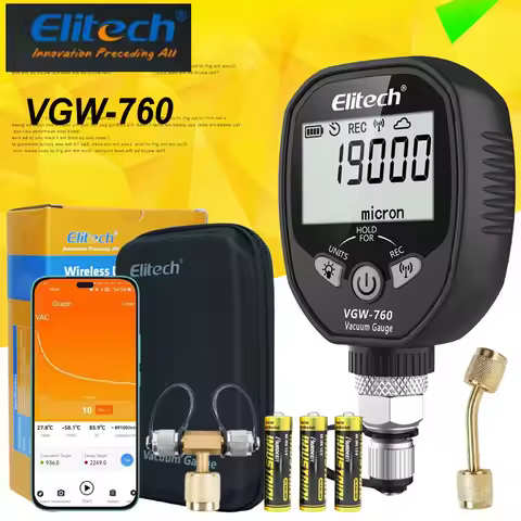 Elitech VGW-760 Wireless Digital Vacuum Gauge Micron Gauge for HVAC Micron Meter Refrigerant Vacuum 