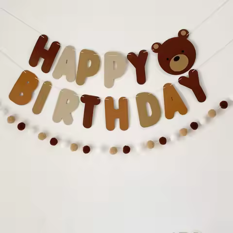 Brown Bear Birthday Letter Banner Full Moon First Birthday Party Decoration Banner