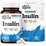 Wild & Organic Inulin Prebiotic Fiber Capsules 1400 mg - Digestive & Gut Support - Chicory Root Inul