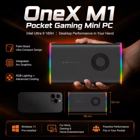 2026 New OneX M1 Mini PC Intel Ultra 9 185H Pocket Portable Gaming Desktop Computer Windows 11 Home 